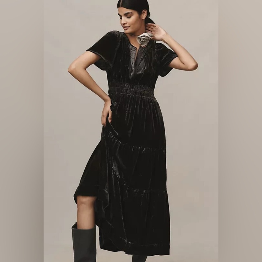 Anthropologie Top Rated Somerset Maxi Dress in Velvet Gunmetal